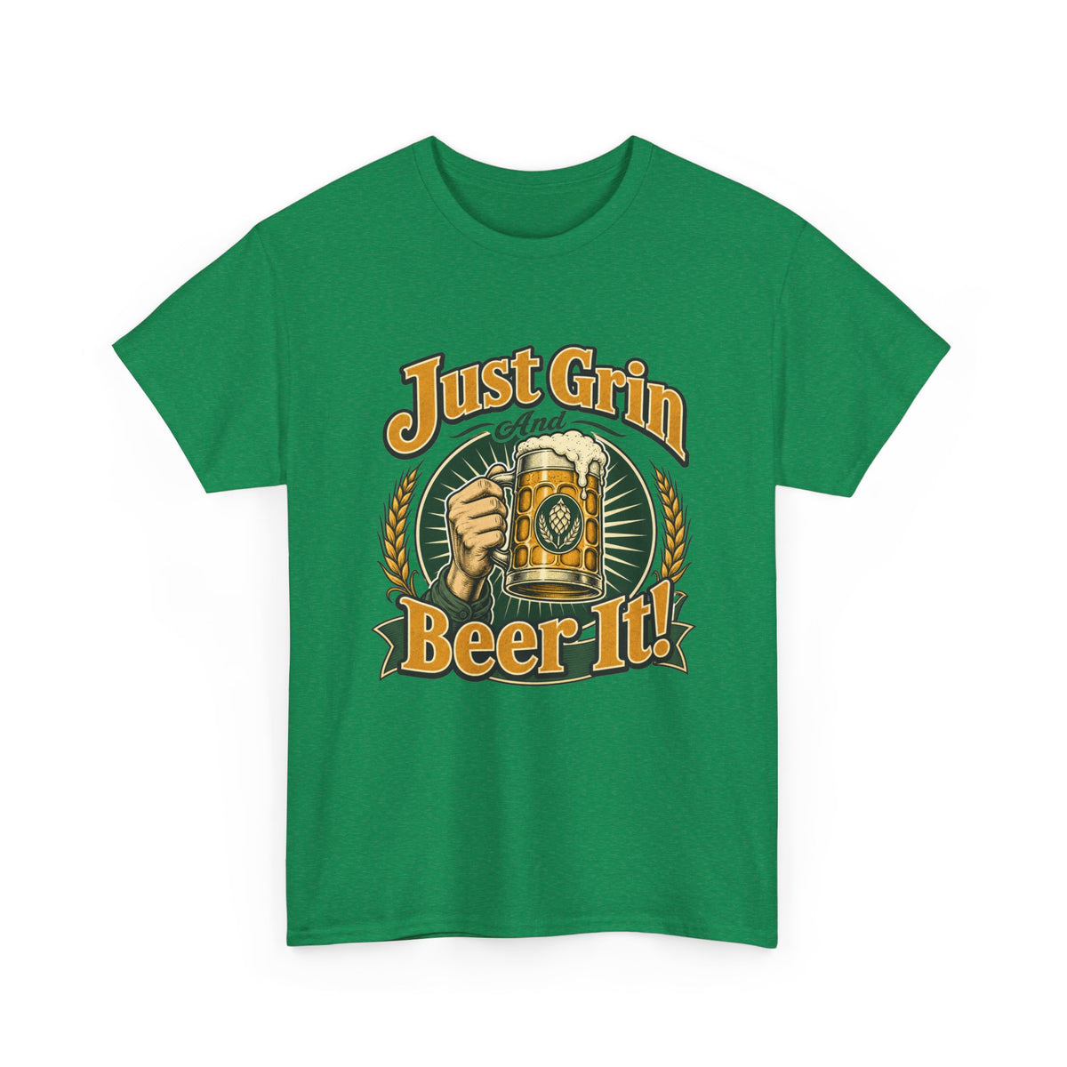 Just Grin and Beer It! Graphic Tee — Funny Beer Mug T-Shirt for Beer Lovers