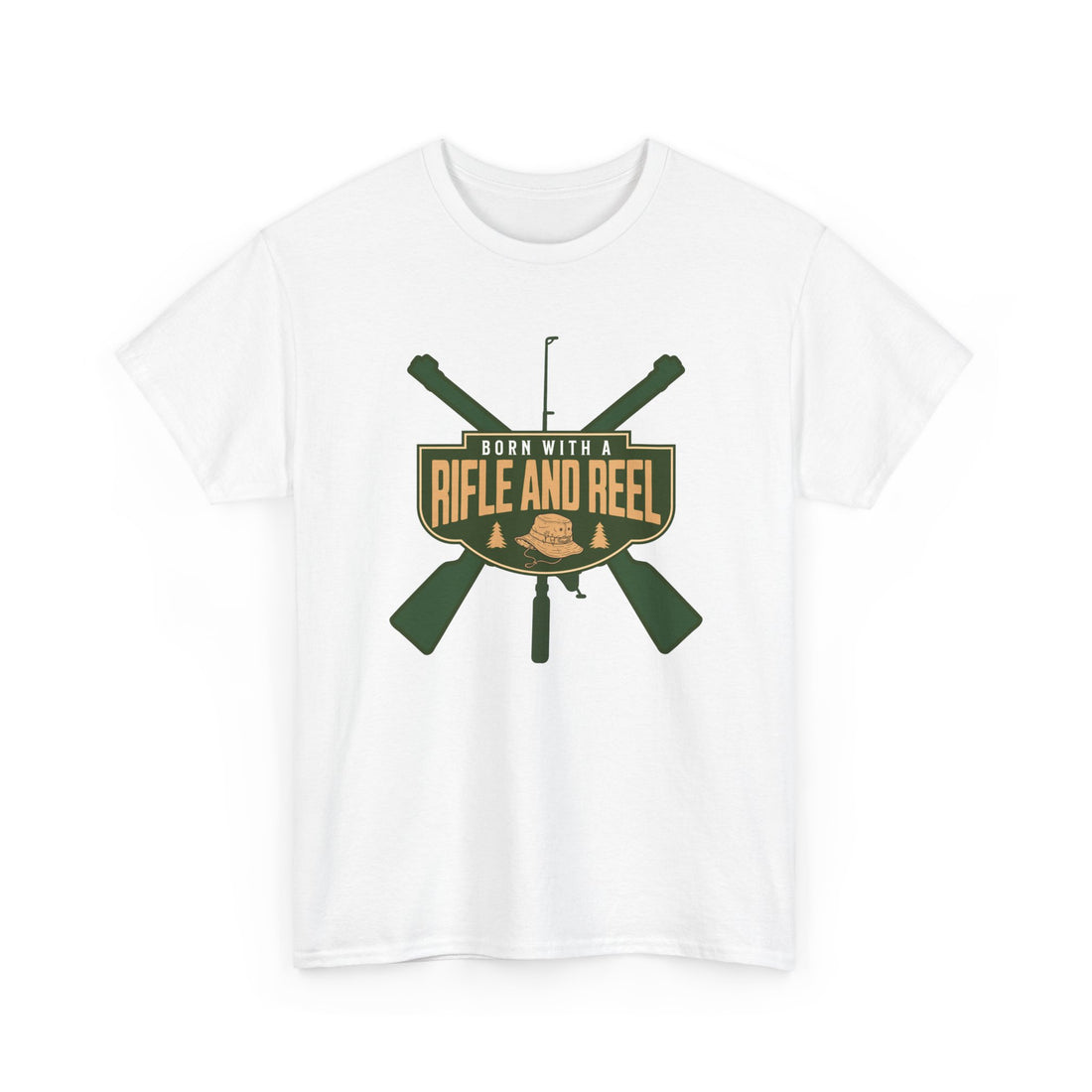 Rifle and Reel T-Shirt — "Born With a Rifle and Reel" Hunting &amp; Fishing Graphic Tee