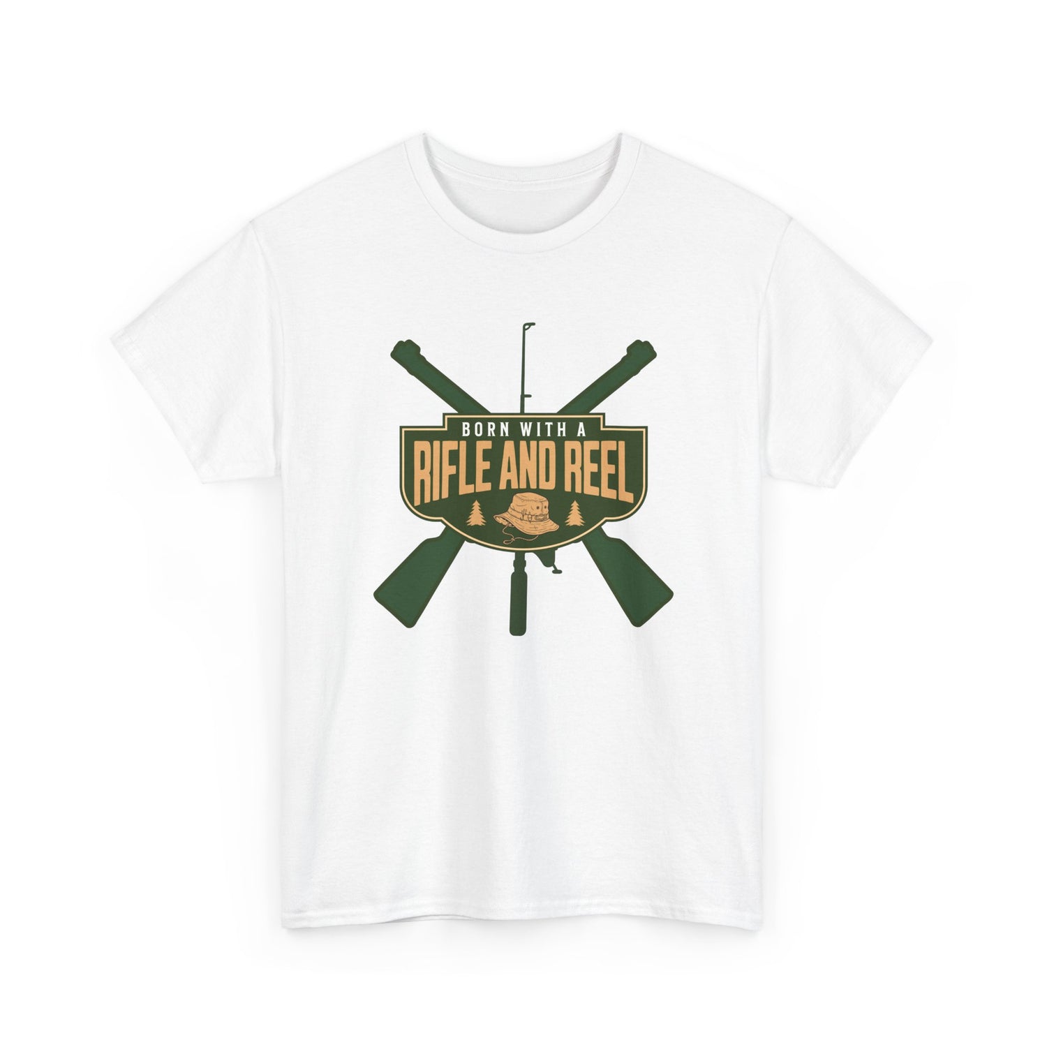 Rifle and Reel T-Shirt — "Born With a Rifle and Reel" Hunting &amp; Fishing Graphic Tee