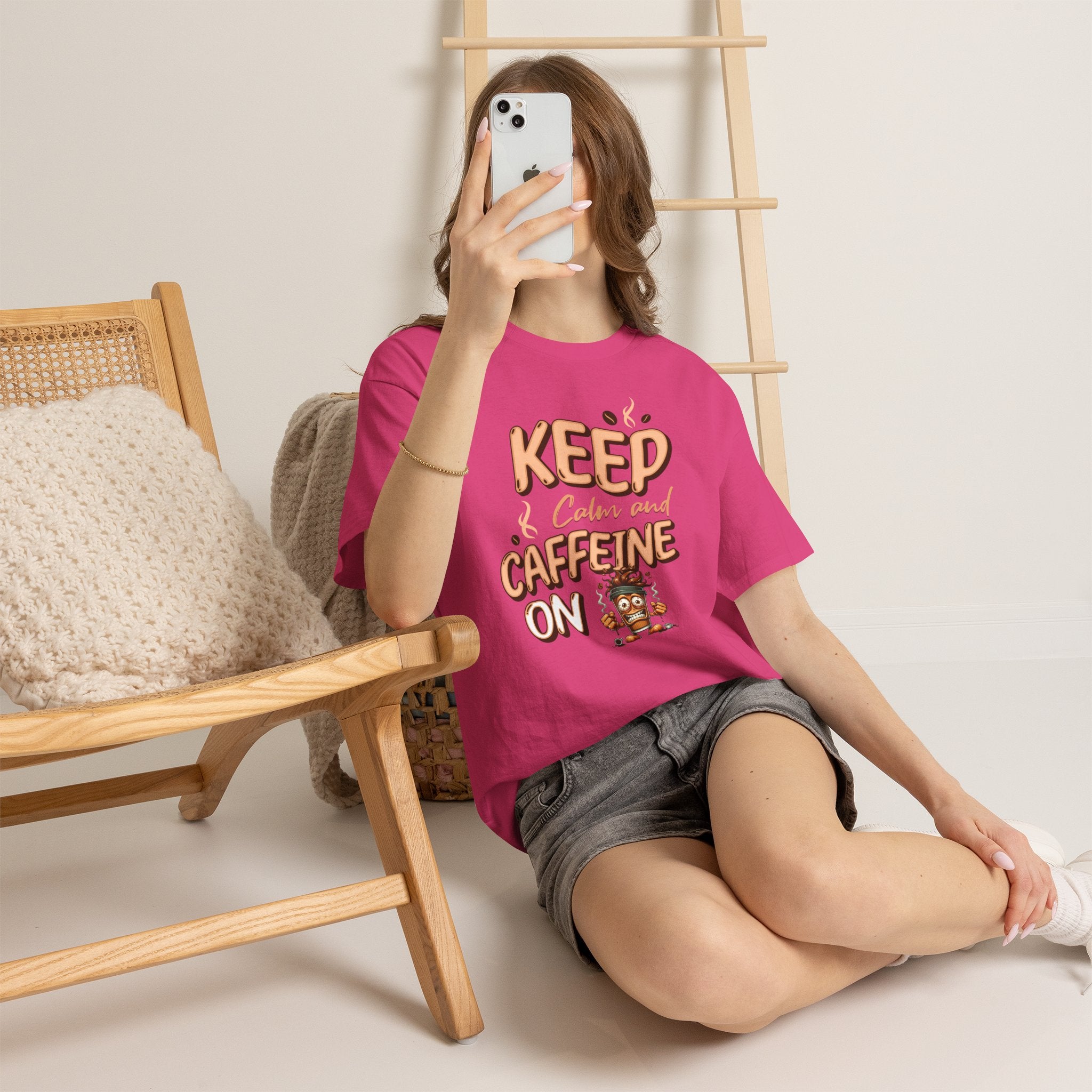 Keep Calm And Caffeine On – Funny Coffee Lover T-Shirt