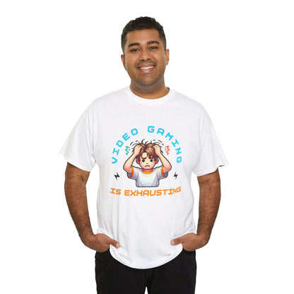 Gaming T‑Shirt — "Video Gaming Is Exhausting" Cute Anime Gamer Tee