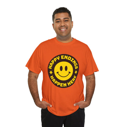 Happy Endings Happen Here – Funny Smiley Face T-Shirt