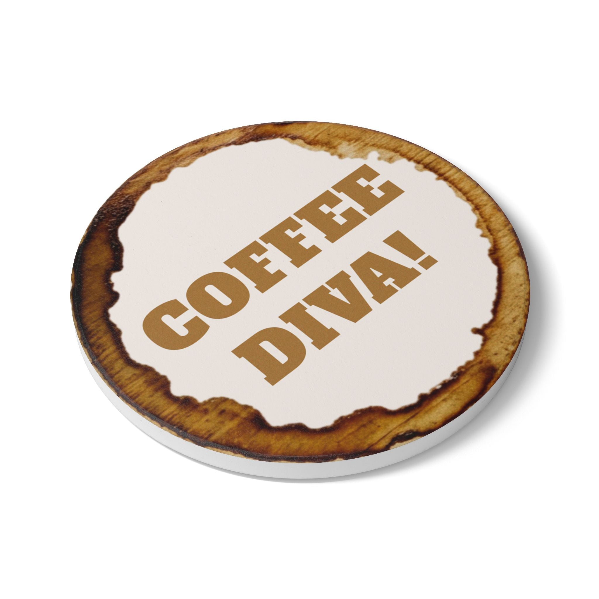 Coffee Diva Ceramic Coaster — Funny Coffee Stain Design, Gift for Coffee Lovers