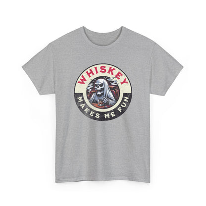 Whiskey Makes Me Fun T-Shirt — Vintage Skull Whiskey Graphic Tee