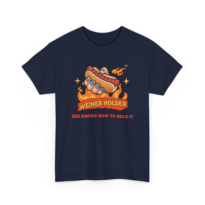 Funny Hot Dog T-Shirt — Weiner Holder Adult-Themed Tee
