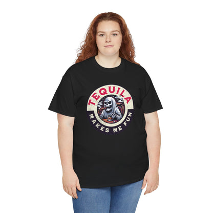 Tequila Makes Me Fun T-Shirt – Funny Party Graphic Tee with Skull &amp; Bottle Design