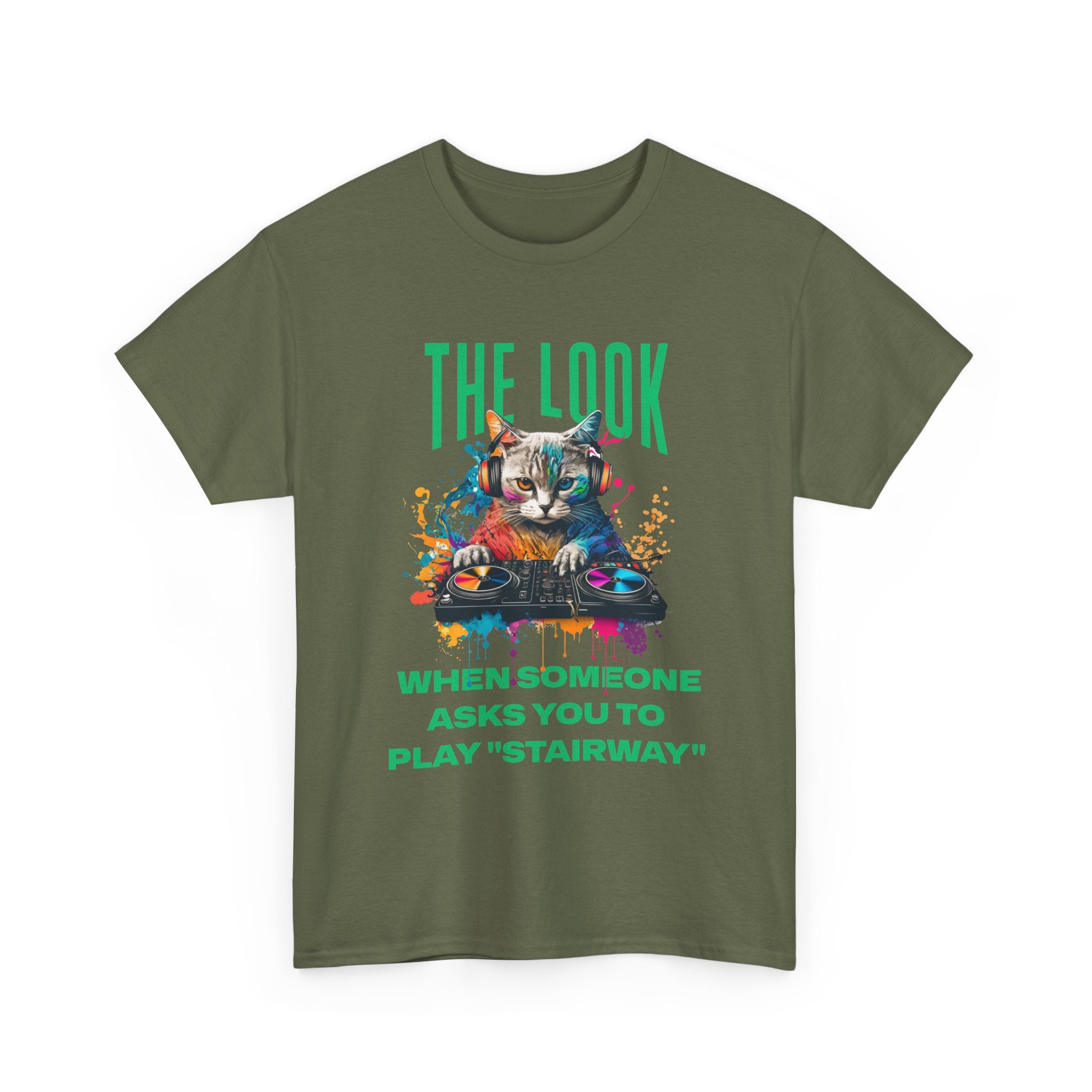 Cat DJ T‑Shirt — “The Look When Someone Asks You to Play ‘Stairway’”