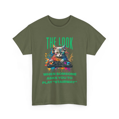 Cat DJ T‑Shirt — “The Look When Someone Asks You to Play ‘Stairway’”