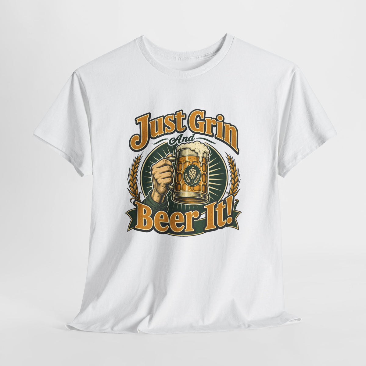 Just Grin and Beer It! Graphic Tee — Funny Beer Mug T-Shirt for Beer Lovers