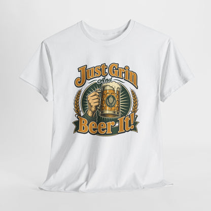 Just Grin and Beer It! Graphic Tee — Funny Beer Mug T-Shirt for Beer Lovers