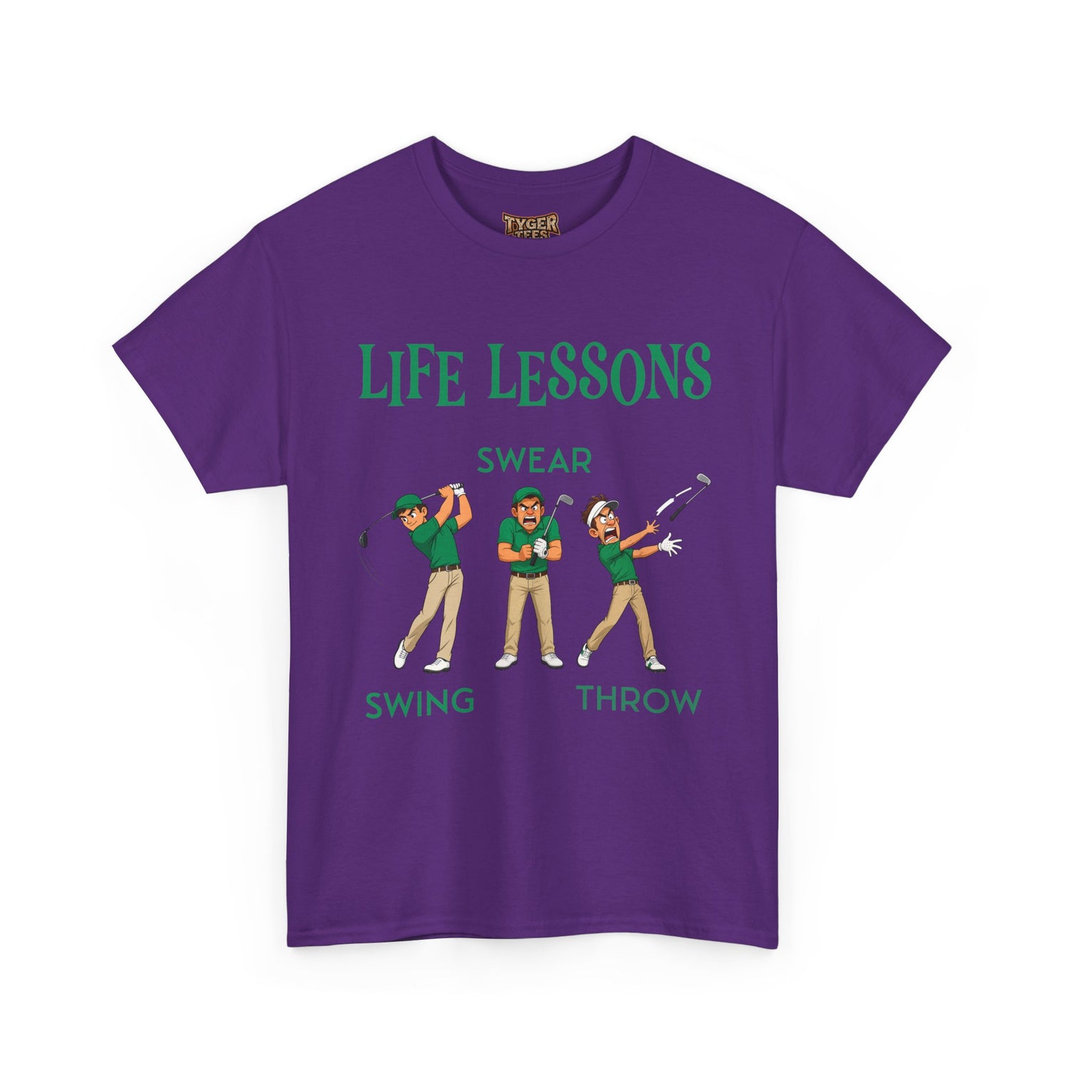 Golf T-Shirt — "Life Lessons: Swear, Swing, Throw" Funny Golfer Tee