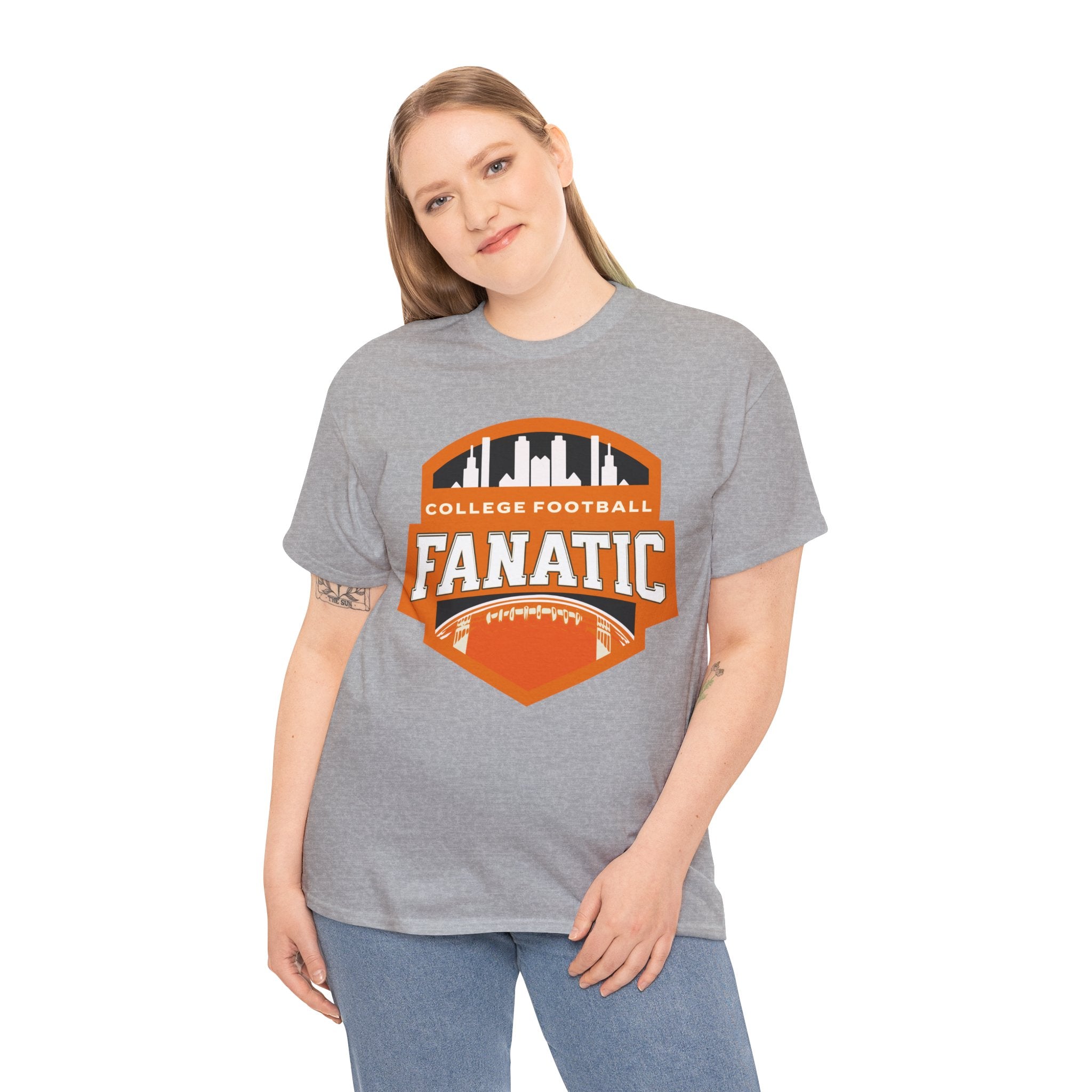 College Football Fanatic T-Shirt — Retro Orange Football Badge Tee