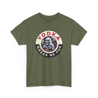 Vodka Makes Me Fun T-Shirt - Retro Skull Drinking Graphic Tee