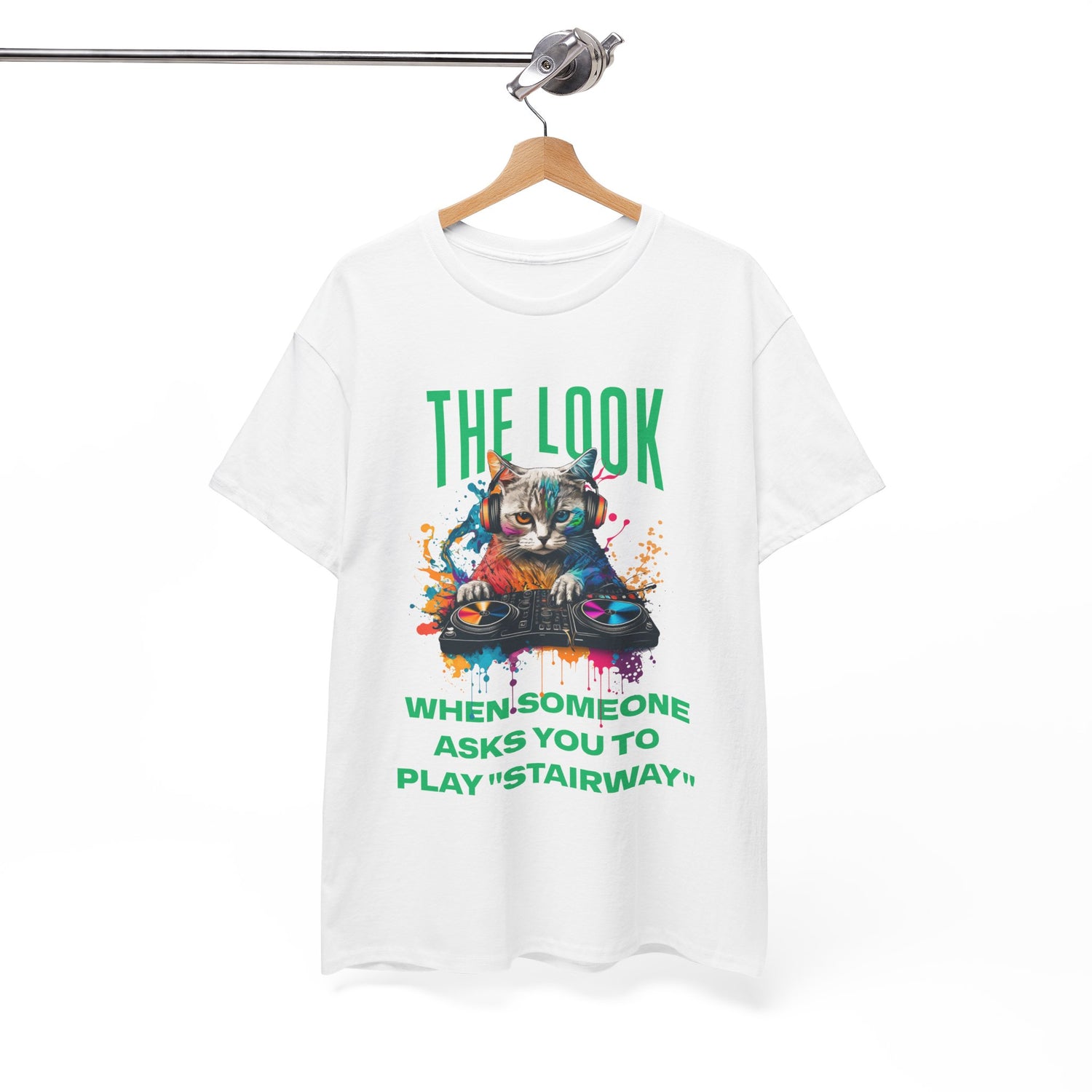 Cat DJ T‑Shirt — “The Look When Someone Asks You to Play ‘Stairway’”