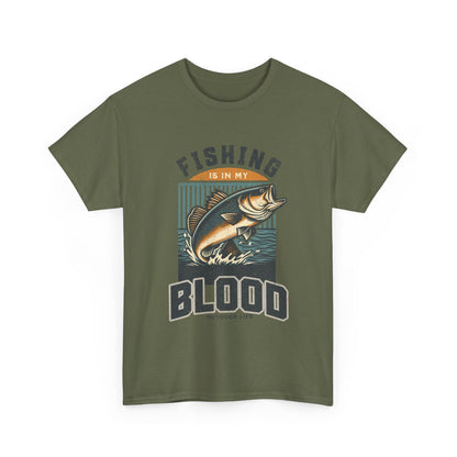Fishing Is My Blood T-Shirt — Retro Bass Graphic Tee for Anglers