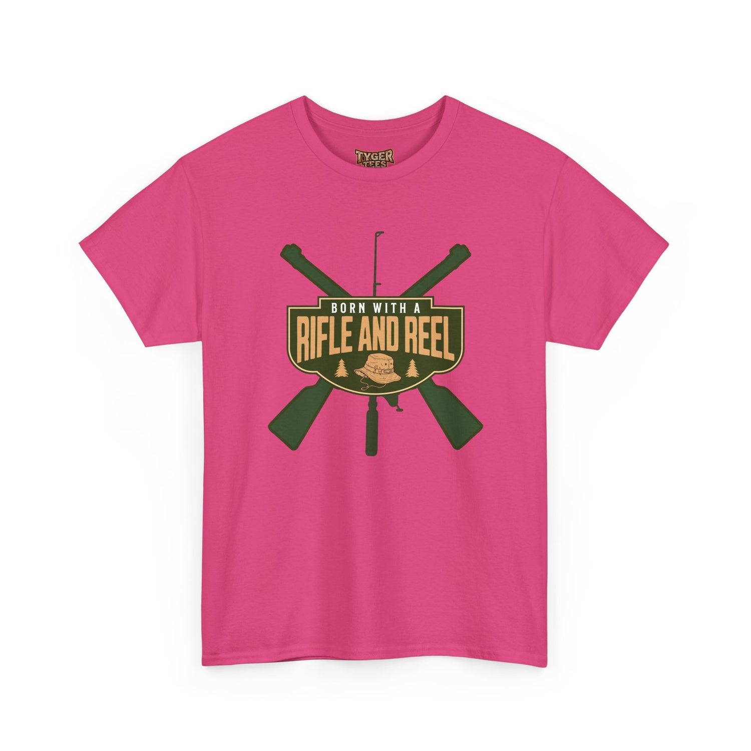 Rifle and Reel T-Shirt — "Born With a Rifle and Reel" Hunting &amp; Fishing Graphic Tee