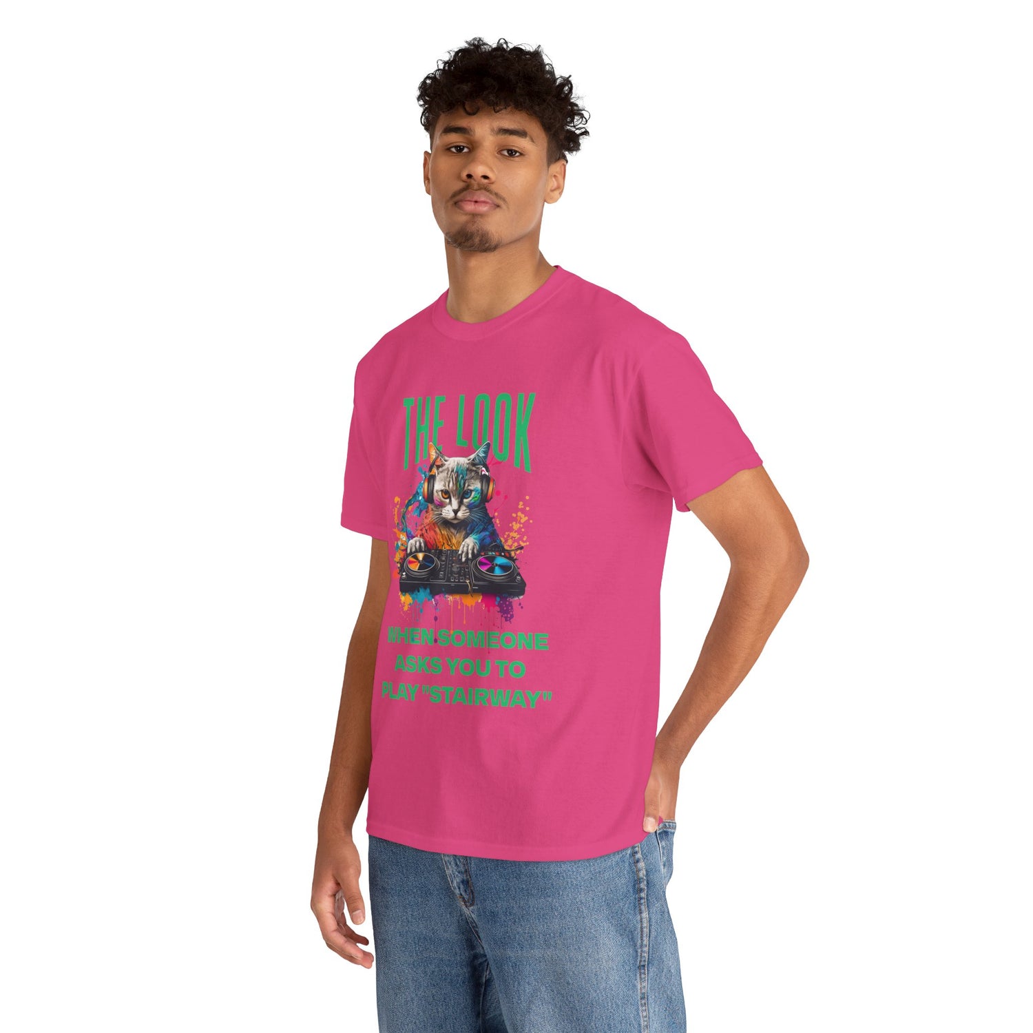 Cat DJ T‑Shirt — “The Look When Someone Asks You to Play ‘Stairway’”