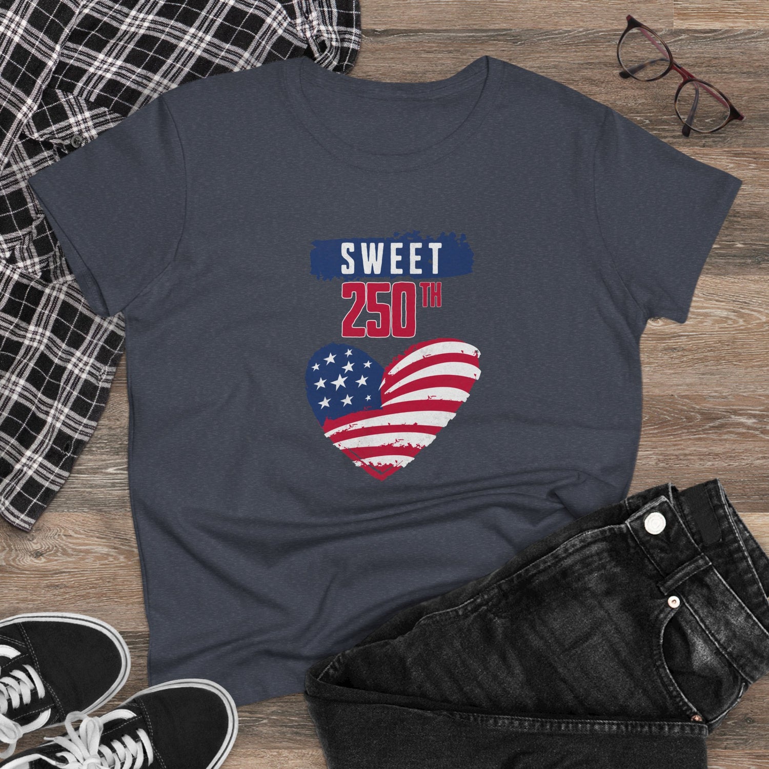 Sweet 250th American Flag Heart T‑Shirt
