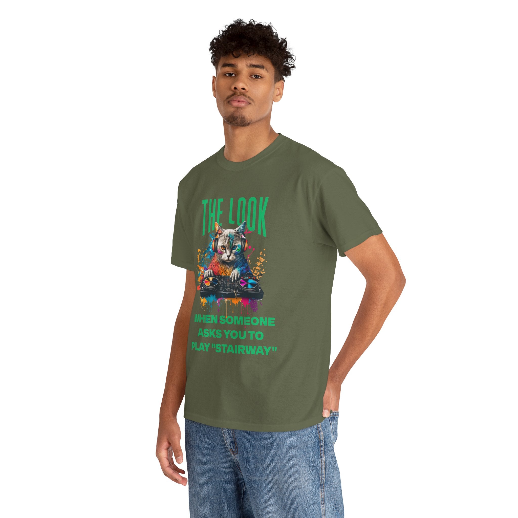 Cat DJ T‑Shirt — “The Look When Someone Asks You to Play ‘Stairway’”
