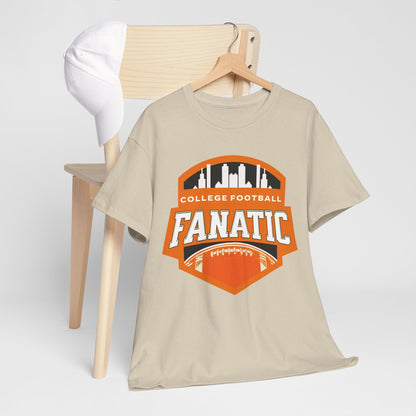 College Football Fanatic T-Shirt — Retro Orange Football Badge Tee