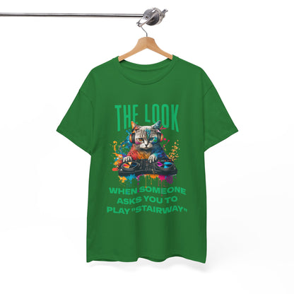 Cat DJ T‑Shirt — “The Look When Someone Asks You to Play ‘Stairway’”