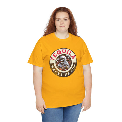 Tequila Makes Me Fun T-Shirt – Funny Party Graphic Tee with Skull &amp; Bottle Design