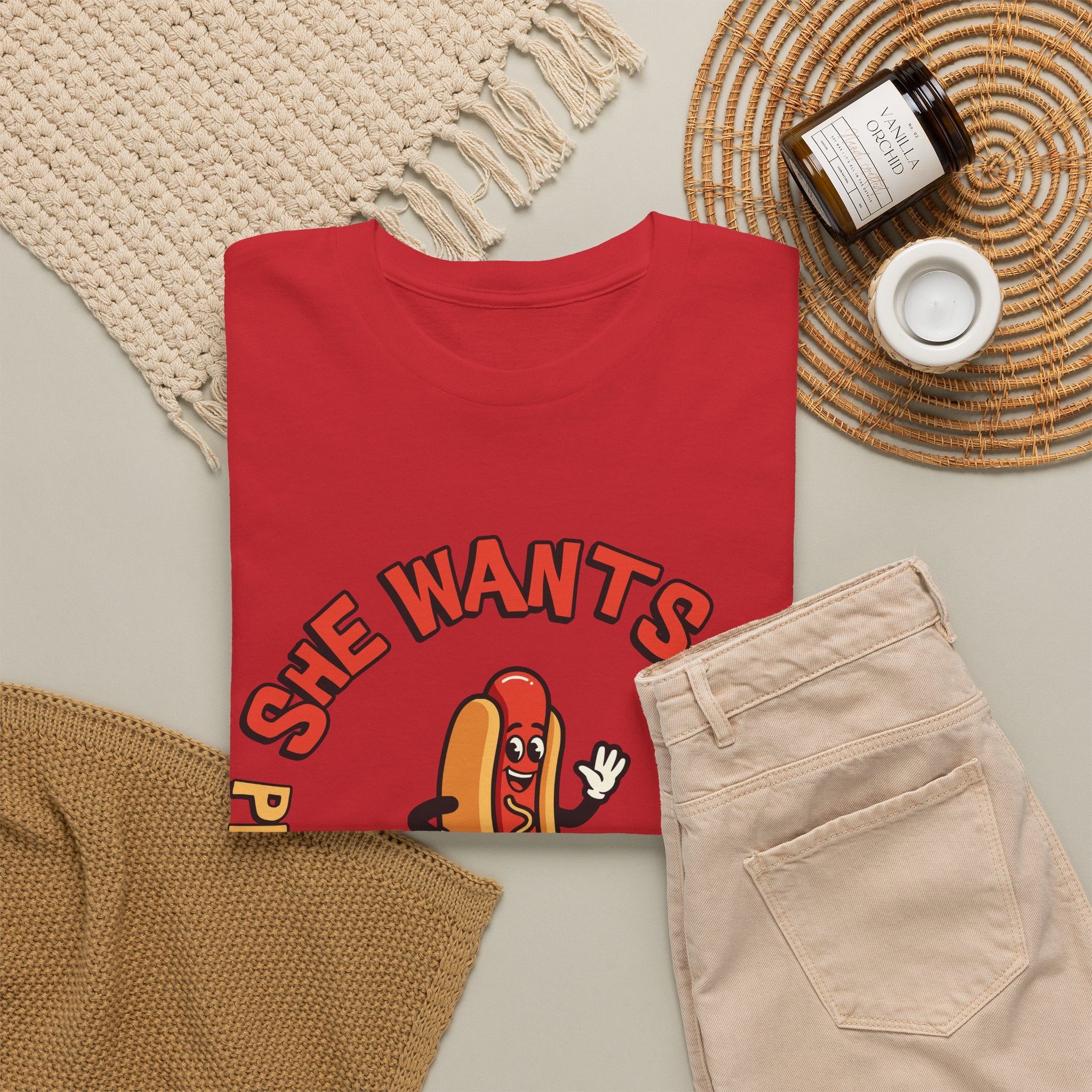 Hot Dog Graphic Tee - "She Wants To Play With My Schnitzel" Funny Retro Food Shirt