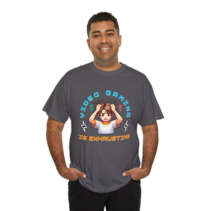 Gaming T‑Shirt — "Video Gaming Is Exhausting" Cute Anime Gamer Tee