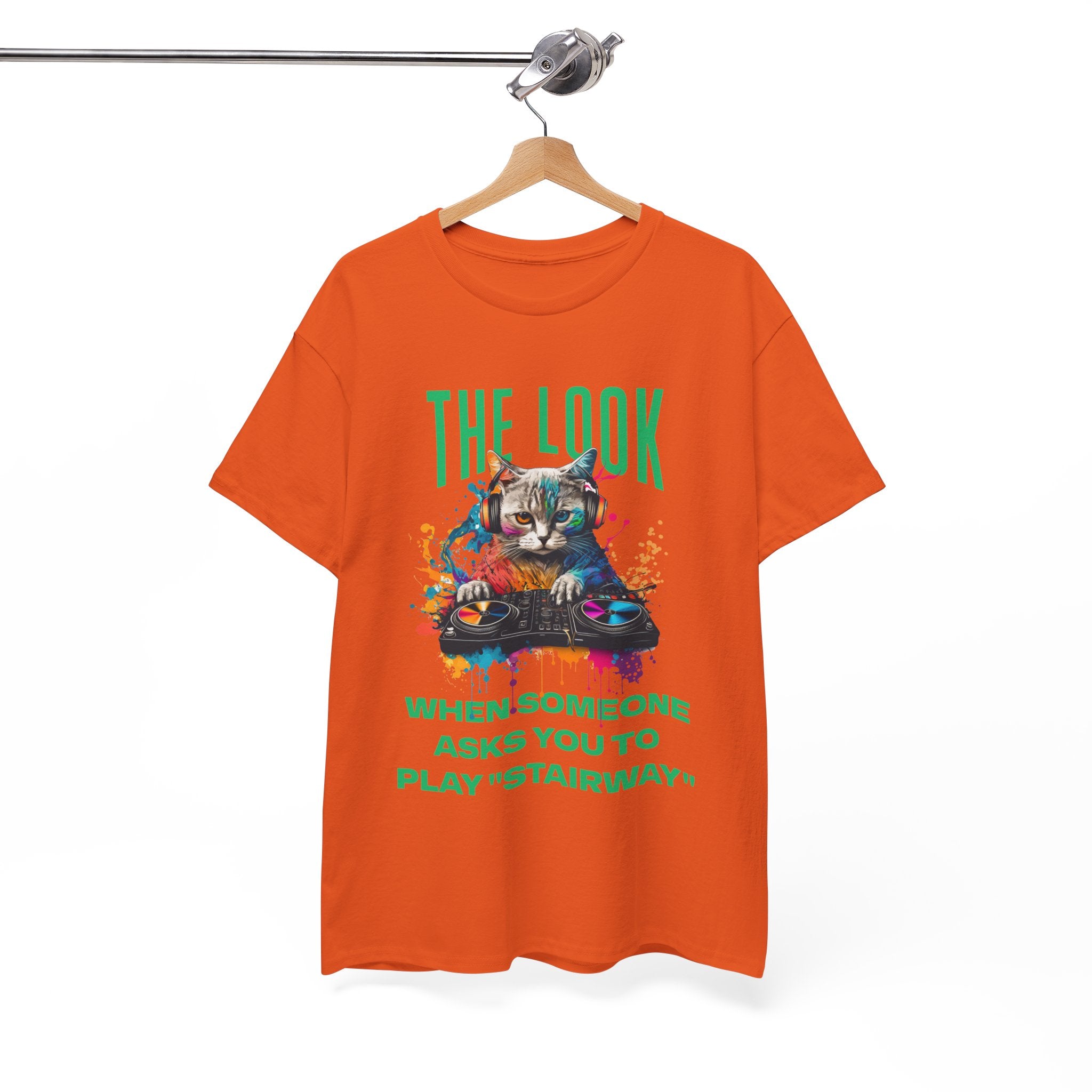 Cat DJ T‑Shirt — “The Look When Someone Asks You to Play ‘Stairway’”
