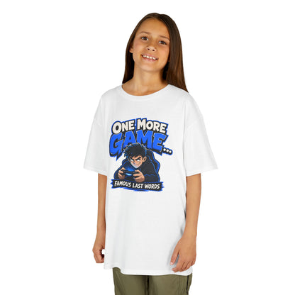 Kids Tee — "One More Game... Famous Last Words" Gaming Graphic Shirt