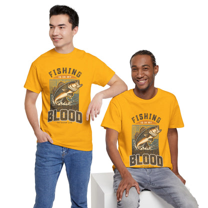 Fishing Is My Blood T-Shirt — Retro Bass Graphic Tee for Anglers