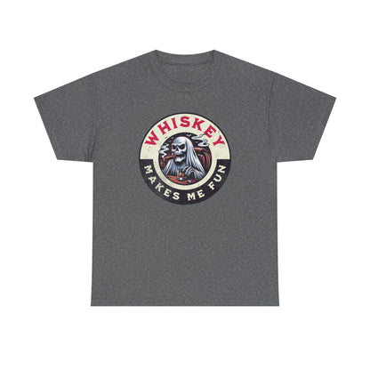 Whiskey Makes Me Fun T-Shirt — Vintage Skull Whiskey Graphic Tee