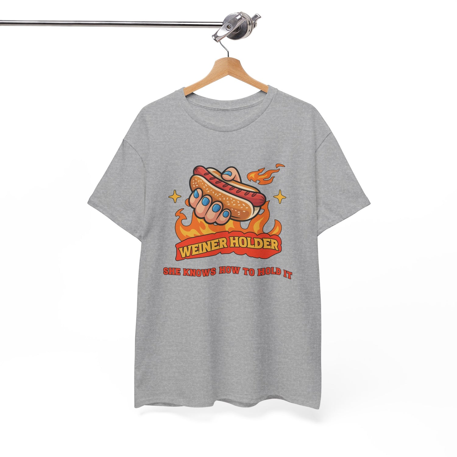 Funny Hot Dog T-Shirt — Weiner Holder Adult-Themed Tee