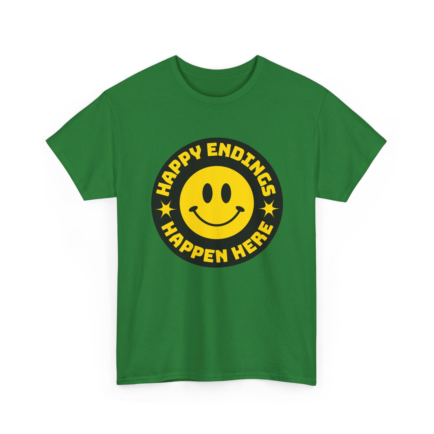 Happy Endings Happen Here – Funny Smiley Face T-Shirt
