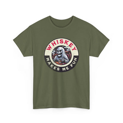 Whiskey Makes Me Fun T-Shirt — Vintage Skull Whiskey Graphic Tee
