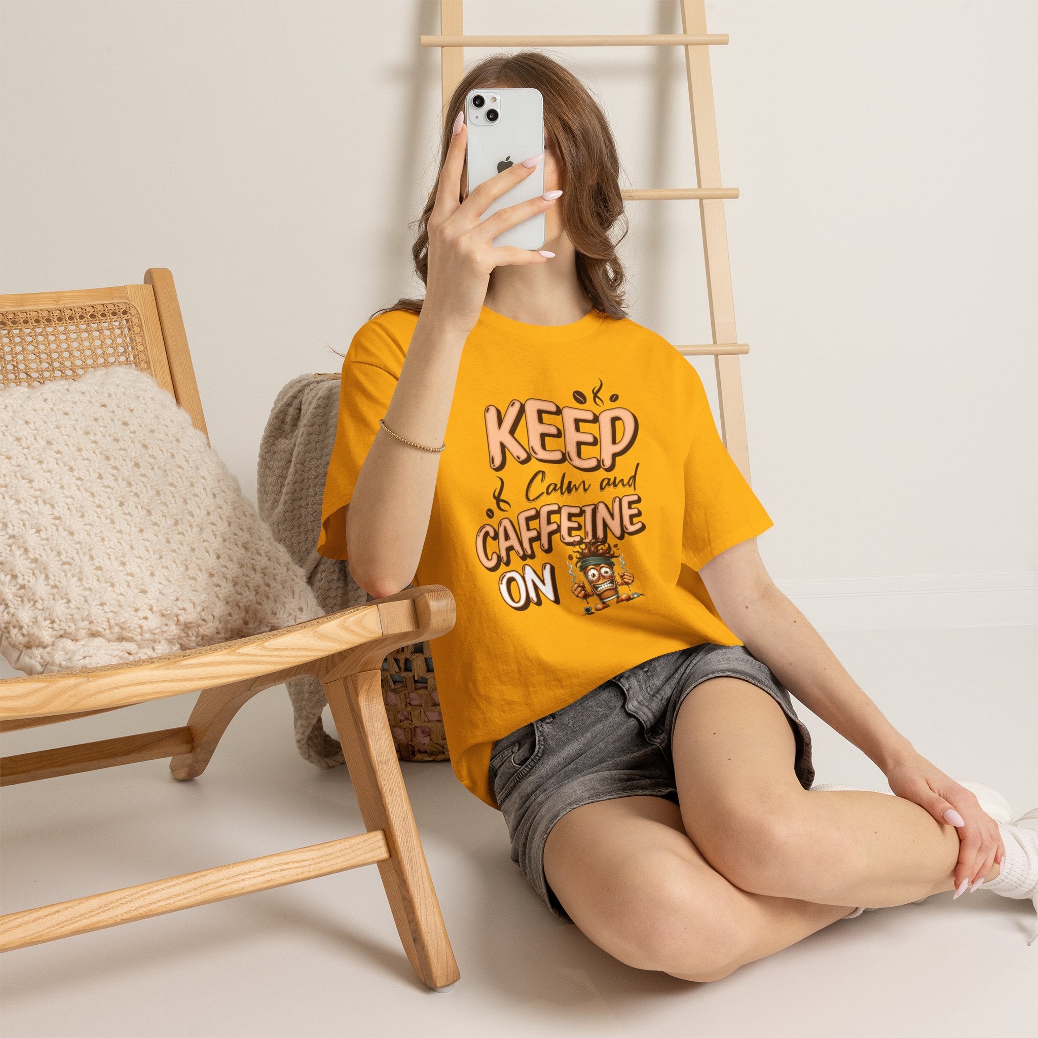 Keep Calm And Caffeine On – Funny Coffee Lover T-Shirt