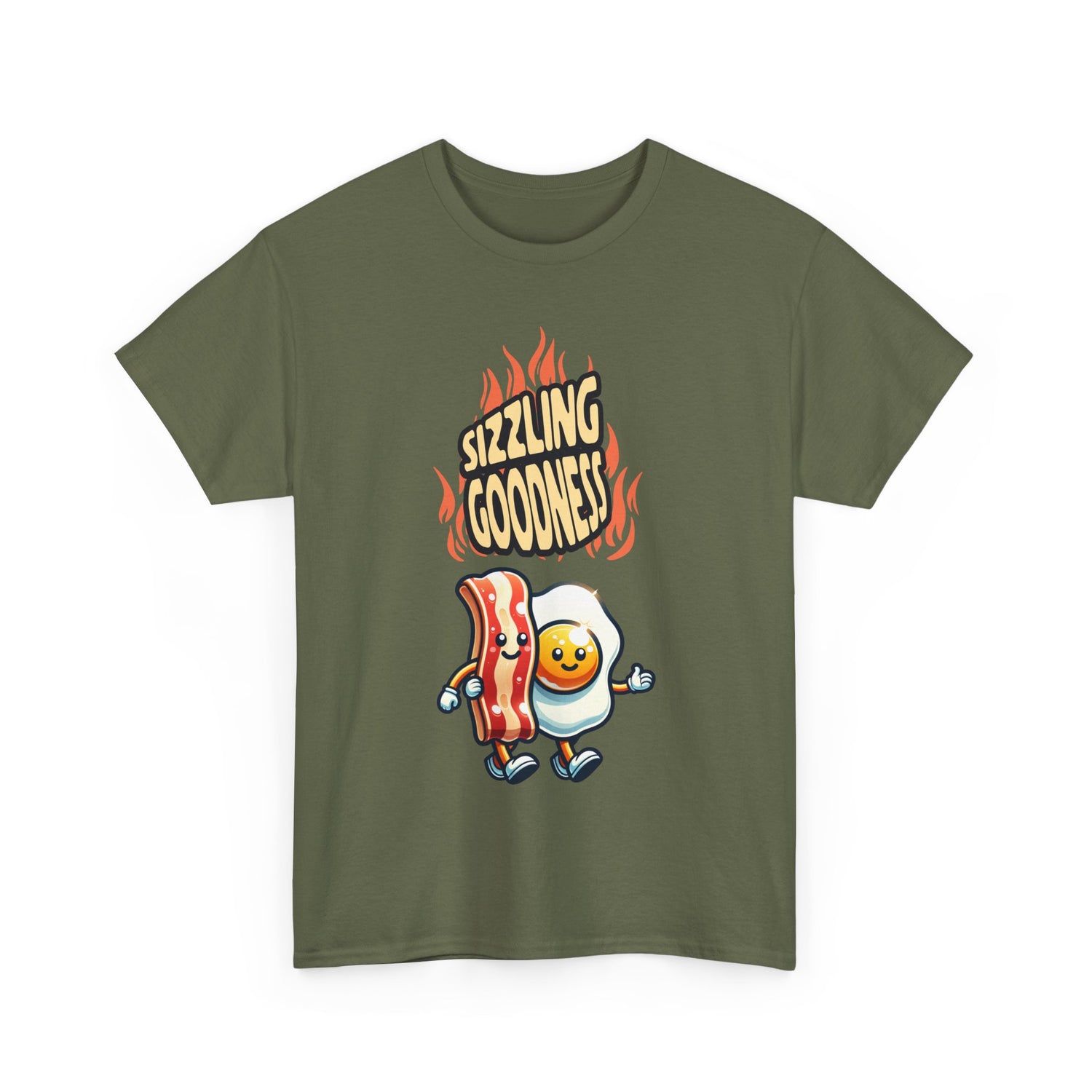 Sizzling Goodness Breakfast T-Shirt — Bacon &amp; Egg Cartoon Tee