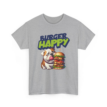 Burger Happy Bulldog T-Shirt — Cute Bulldog with Giant Burger Graphic