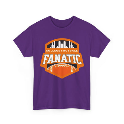 College Football Fanatic T-Shirt — Retro Orange Football Badge Tee