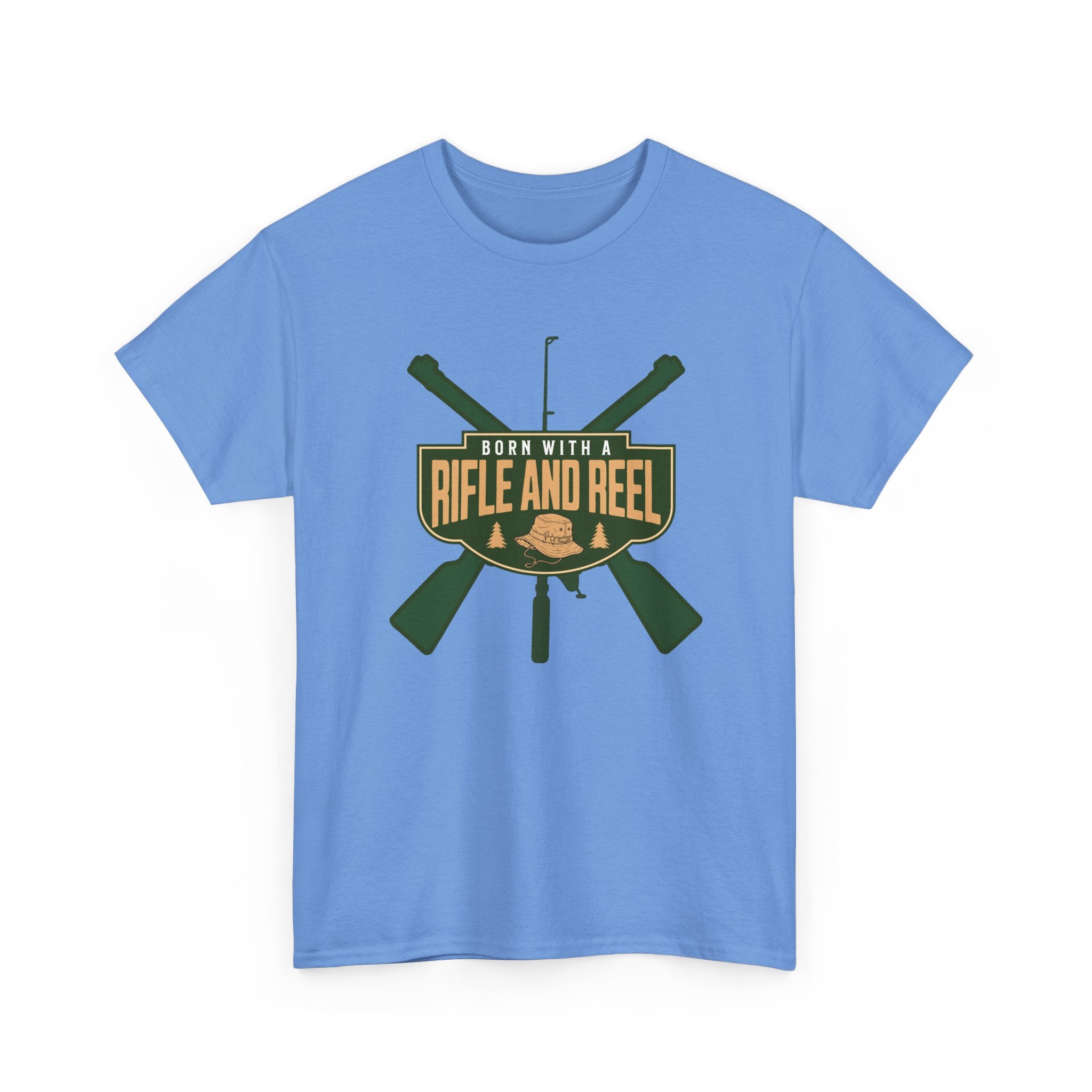 Rifle and Reel T-Shirt — "Born With a Rifle and Reel" Hunting &amp; Fishing Graphic Tee
