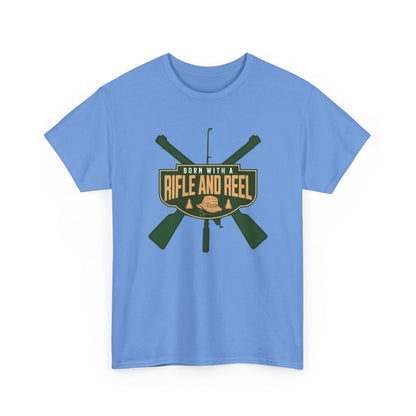 Rifle and Reel T-Shirt — "Born With a Rifle and Reel" Hunting &amp; Fishing Graphic Tee