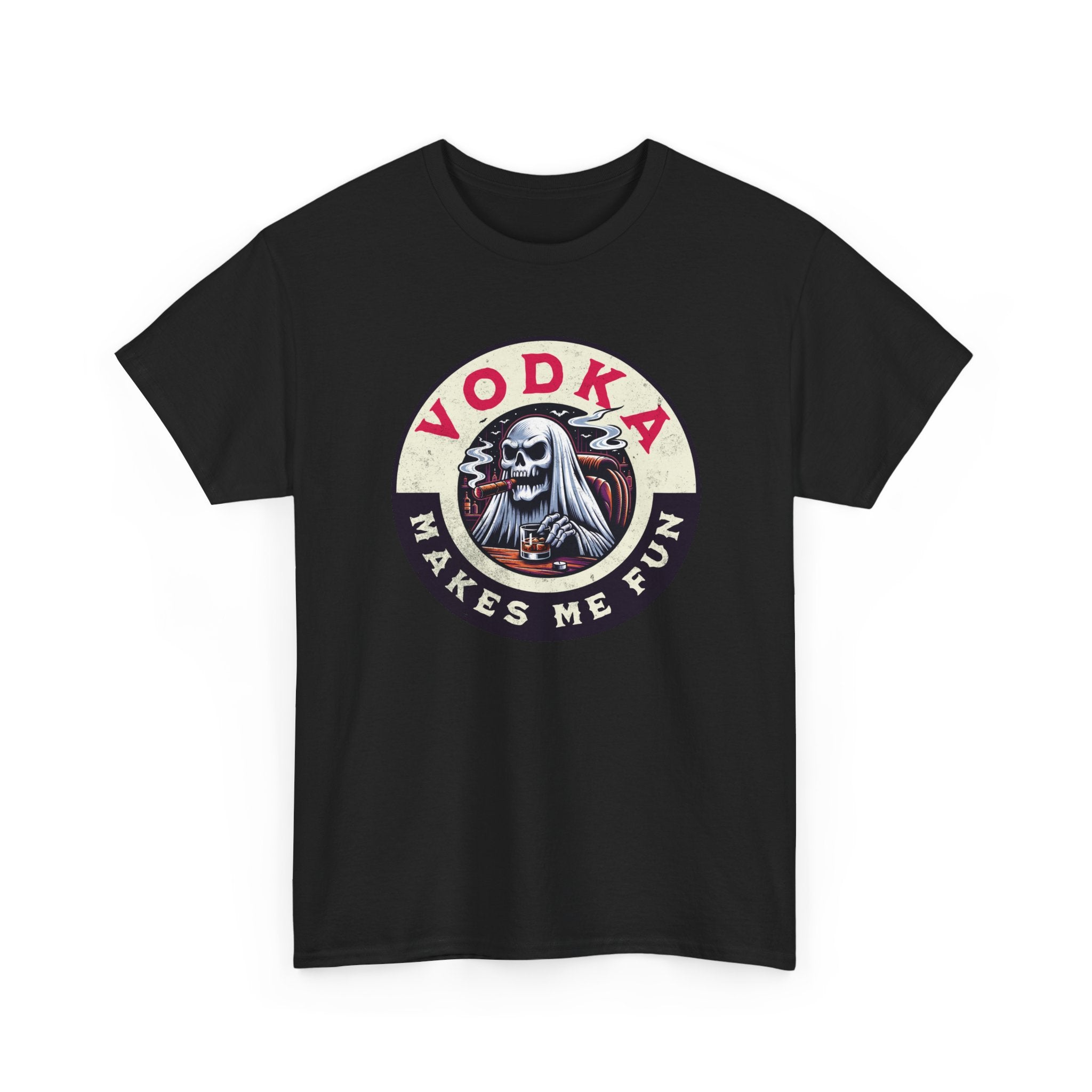 Vodka Makes Me Fun T-Shirt - Retro Skull Drinking Graphic Tee