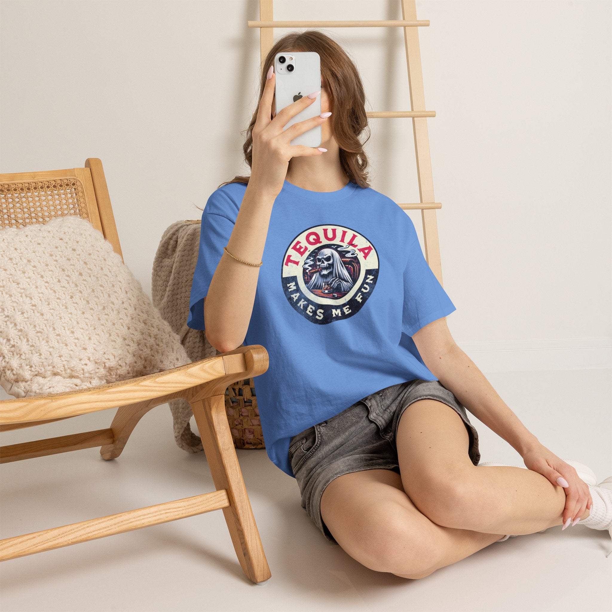 Tequila Makes Me Fun T-Shirt – Funny Party Graphic Tee with Skull &amp; Bottle Design
