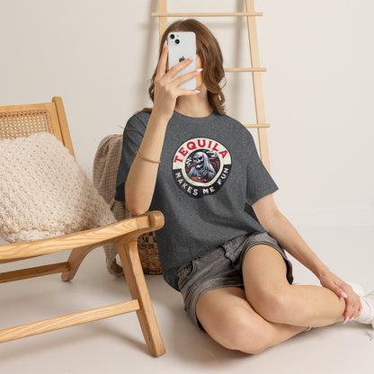 Tequila Makes Me Fun T-Shirt – Funny Party Graphic Tee with Skull &amp; Bottle Design