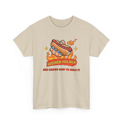 Funny Hot Dog T-Shirt — Weiner Holder Adult-Themed Tee