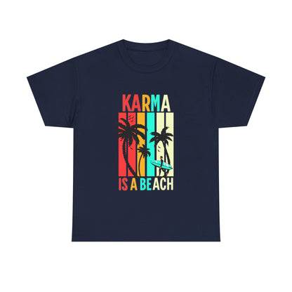 Karma Is A Beach T-Shirt – Vintage Palm Tree Surf Graphic Tee