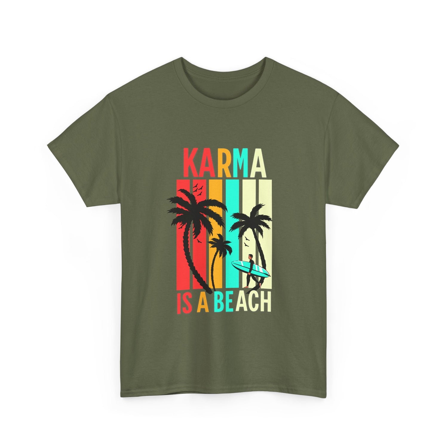 Karma Is A Beach T-Shirt – Vintage Palm Tree Surf Graphic Tee