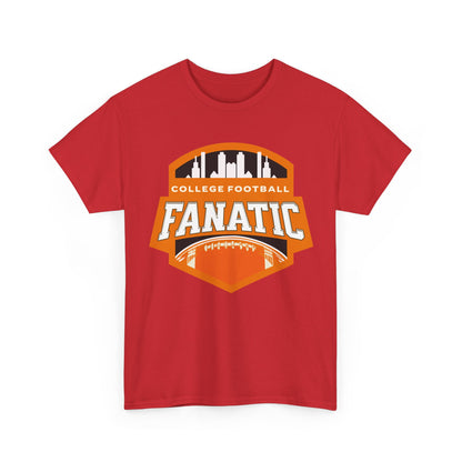 College Football Fanatic T-Shirt — Retro Orange Football Badge Tee