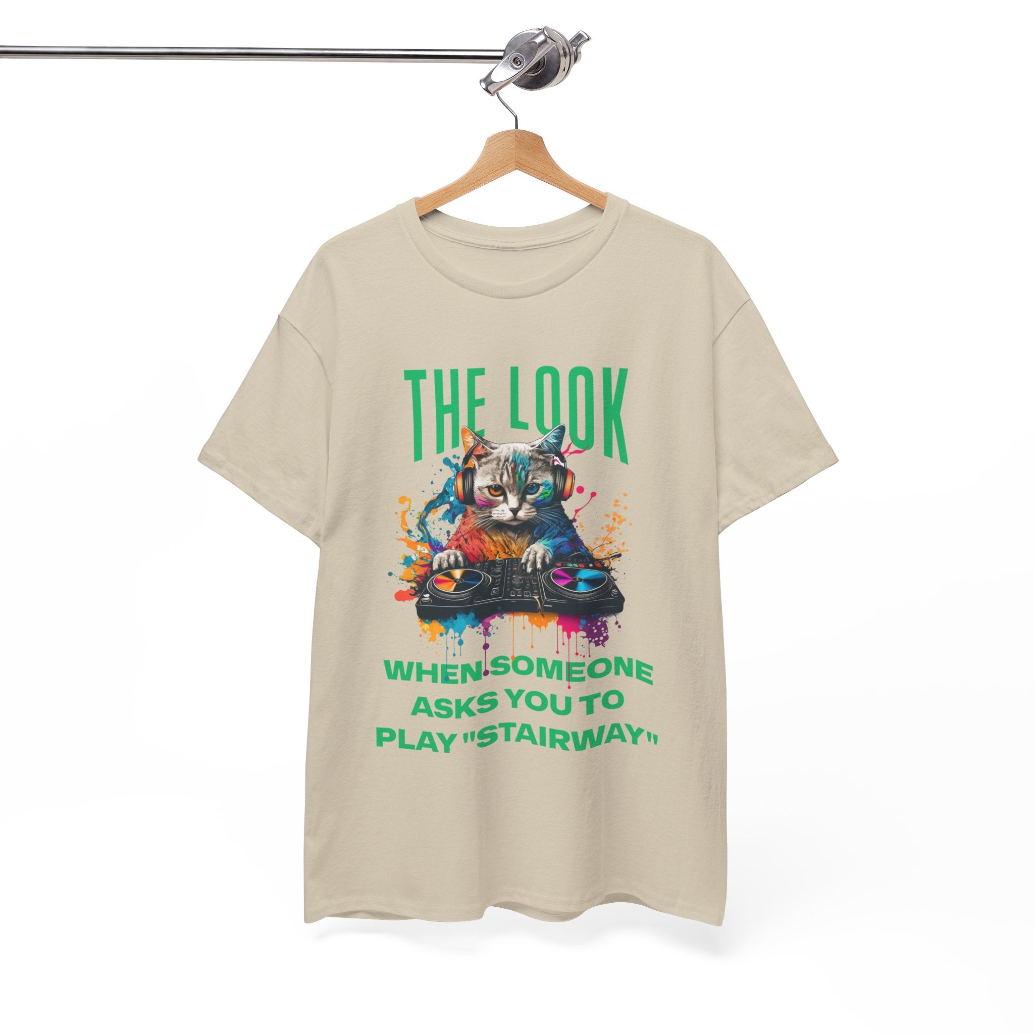 Cat DJ T‑Shirt — “The Look When Someone Asks You to Play ‘Stairway’”
