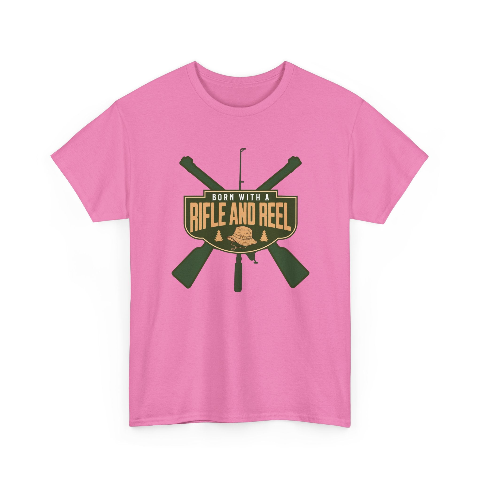 Rifle and Reel T-Shirt — "Born With a Rifle and Reel" Hunting &amp; Fishing Graphic Tee